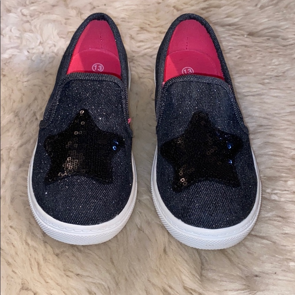 Black Denim Silver Sparkle Star ⭐️ Sequin Shoes